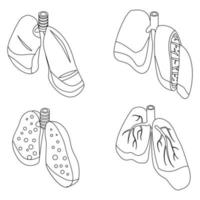 Lung icons set vector outine