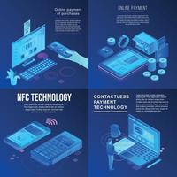 Nfc technology banner set, isometric style vector