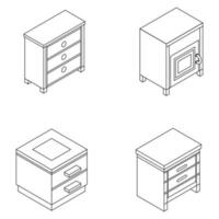 Nightstand furniture icon set vector outine