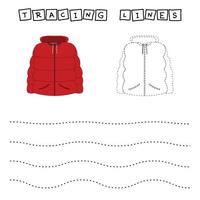 Tracing lines game with coat. Worksheet for preschool kids, kids activity sheet, printable worksheet vector