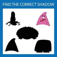 Find correct shadow with colorful monsters.  Kids educational game. vector