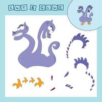 Children's paper puzzle with a monsters. Baby education cut and paste applique for preschool age. vector