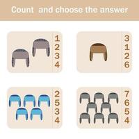 Counting Game for Preschool Children.  Count how many  hats vector