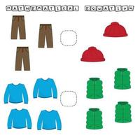 Developing activities for children, compare which more clothes. Logic game for children, mathematical inequalities. vector