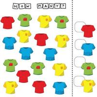 Counting Game for Preschool Children.  Count how many t-shirts vector