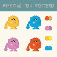 worksheet vector design, challenge to connect the monsters with its color. Logic game for children.