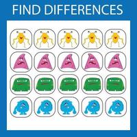 Developing activity for children  find the difference. Logic game for children. Find an extra monsters vector