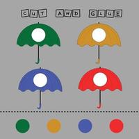 worksheet vector design, the task is to cut and paste a piece on a umbrella .  Logic game for children.