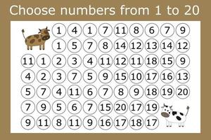 Connect the numbers from 1 to 20 in the correct order and go through the maze vector