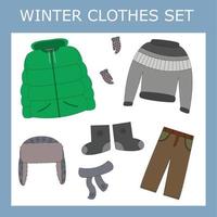 ropa de invierno para niños para un niño de fondo blanco. vector