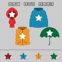 worksheet vector design, the task is to cut and paste a piece on a raincoat, vest, jacket, umbrella.