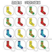 How many counting game with  socks. Preschool worksheet, kids activity sheet, printable worksheet vector