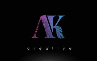 AK Logo Design With Multiple Lines and Purple Blue Colors. vector