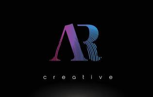 AR Logo Design With Multiple Lines and Purple Bluee Colors. vector