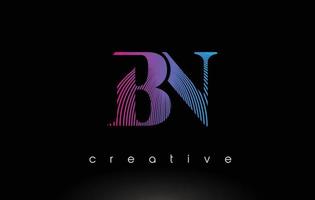 BN Logo Design With Multiple Lines and Purple Blue Colors. vector