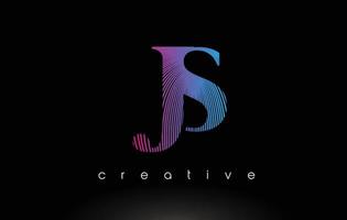 JS Logo Design With Multiple Lines and Purple Blue Colors. vector