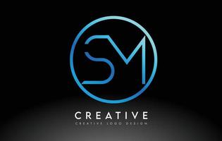 Neon Blue SM Letters Logo Design Slim. Creative Simple Clean Letter Concept. vector