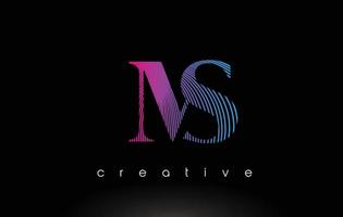 MS Logo Design With Multiple Lines and Purple Blue Colors. vector