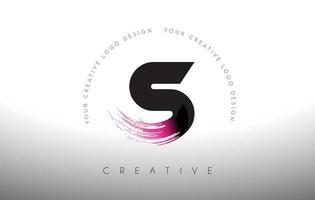 S Paint Brush Letter Logo Design with Artistic Brush Stroke in Black and Purple Colors vector