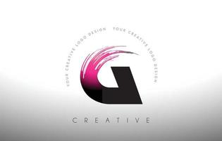 G Paint Brush Letter Logo Design with Artistic Brush Stroke in Black and Purple Colors vector