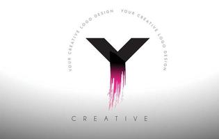 Y Paint Brush Letter Logo Design with Artistic Brush Stroke in Black and Purple Colors vector