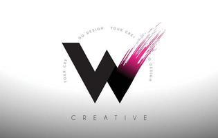 W Paint Brush Letter Logo Design with Artistic Brush Stroke in Black and Purple Colors vector