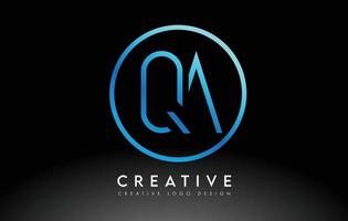 Neon Blue QA Letters Logo Design Slim. Creative Simple Clean Letter Concept. vector