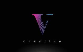 V Logo Design With Multiple Lines and Purple Blue Colors. vector