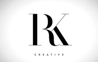 Diseño de logotipo de letra artística rk con fuente serif en colores blanco y negro ilustración vectorial vector