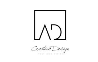 Diseño de logotipo de letra de marco cuadrado ad con colores blanco y negro. vector