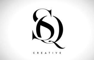 SQ Artistic Letter Logo Design with Serif Font in Black and White Colors Vector Illustration