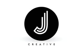 J letter logo design on a black circle. Creative White lines A letter Logo Icon Vector