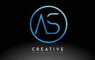 Neon Blue AS Letters Logo Design Slim. Creative Simple Clean Letter Concept. vector