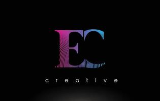 EC Logo Design With Multiple Lines and Purple Blue Colors. vector