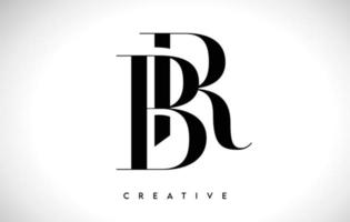 BR Artistic Letter Logo Design with Serif Font in Black and White Colors Vector Illustration
