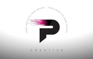 Diseño de logotipo de letra de pincel p con pincelada artística en colores negro y morado vector