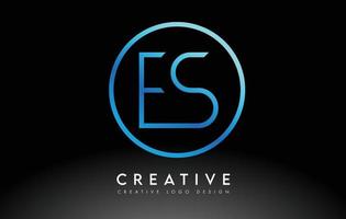 Neon Blue ES Letters Logo Design Slim. Creative Simple Clean Letter Concept. vector