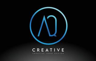 Neon Blue AQ Letters Logo Design Slim. Creative Simple Clean Letter Concept. vector