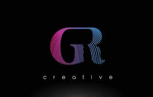 GR Logo Design With Multiple Lines and Purple Blue Colors. vector