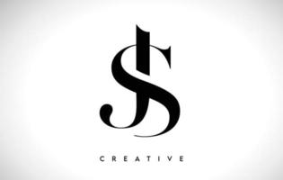 JS Artistic Letter Logo Design with Serif Font in Black and White Colors Vector Illustration