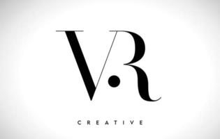 VR Artistic Letter Logo Design with Serif Font in Black and White Colors Vector Illustration