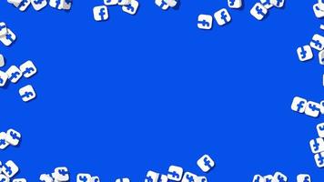 ícones 3d do facebook caindo de todos os quatro lados, renderização em 3d