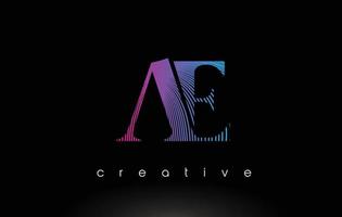 AE Logo Design With Multiple Lines and Purple Blue Colors. vector