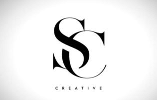 SC Artistic Letter Logo Design with Serif Font in Black and White Colors Vector Illustration