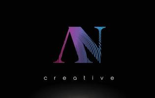 AN Logo Design With Multiple Lines and Purple Blue Colors. vector