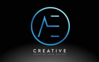 Neon Blue AE Letters Logo Design Slim. Creative Simple Clean Letter Concept. vector