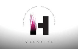 H Paint Brush Letter Logo Design with Artistic Brush Stroke in Black and Purple Colors vector