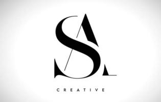 SA Artistic Letter Logo Design with Serif Font in Black and White Colors Vector Illustration