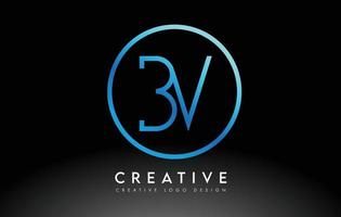 Neon Blue BV Letters Logo Design Slim. Creative Simple Clean Letter Concept. vector