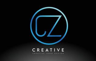 Neon Blue CZ Letters Logo Design Slim. Creative Simple Clean Letter Concept. vector